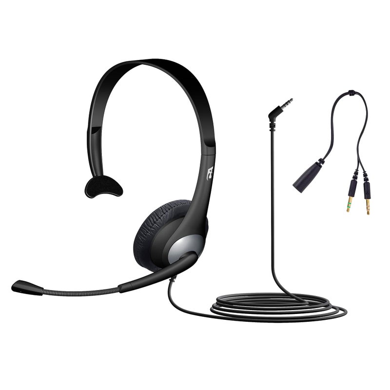 Cyber Acoustics Mono Headset, headphone with microphone, great for K12 School Classroom and Education (AC-104),Gray - Image 1